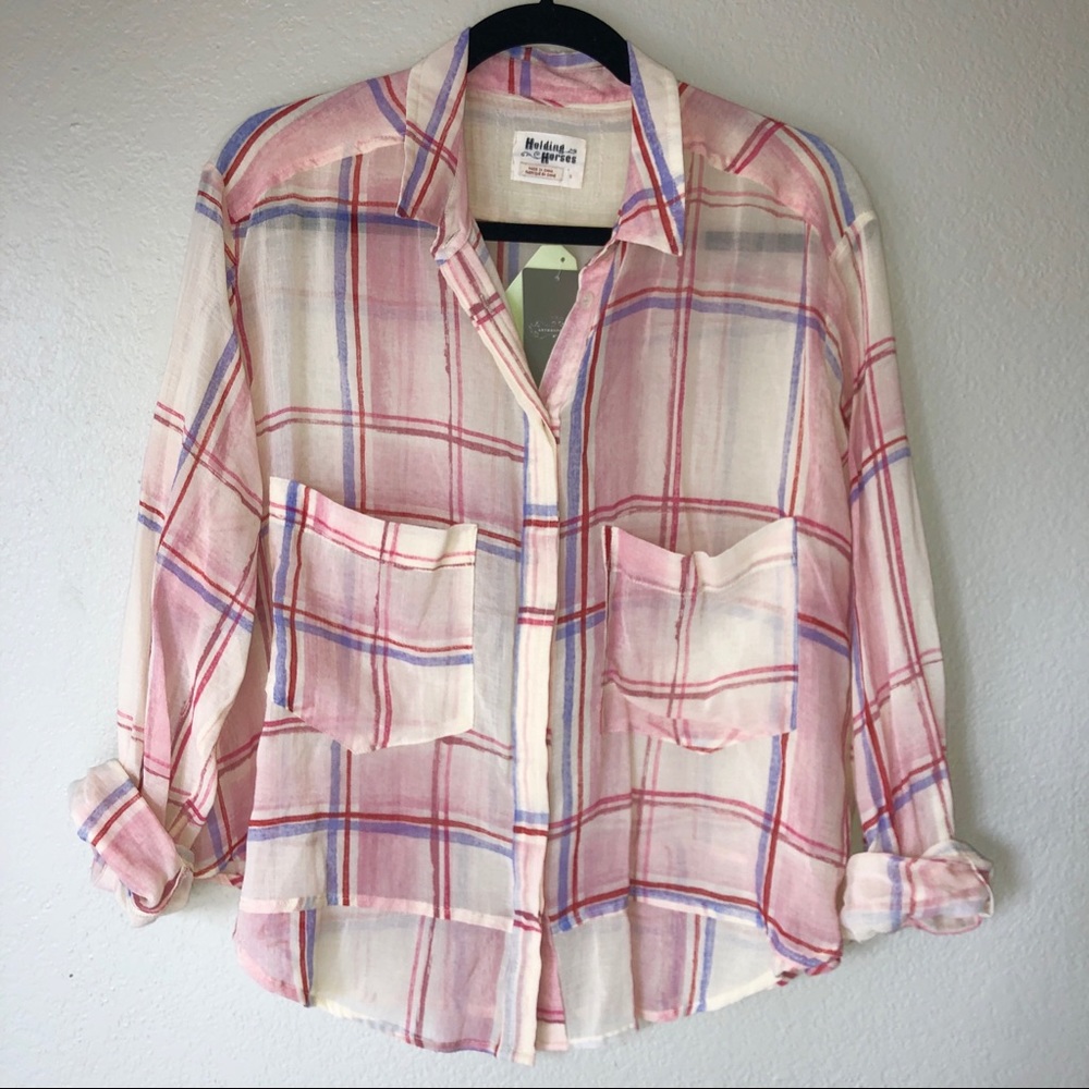 NWT Holding Horses plaid button down shirt